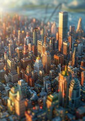 Poster - Pixelated Cityscape of New York at Sunrise