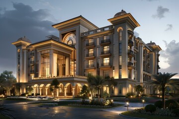 Canvas Print - Elegant Architectural Design of a Luxury Hotel Building