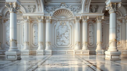 Poster - Elegant White Palace Hallway Illustration