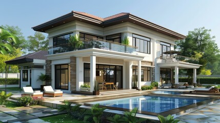 Sticker - Luxury Villa with Swimming Pool Exterior Design