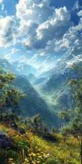 Canvas Print - Majestic Mountain Valley Under Sunny Sky