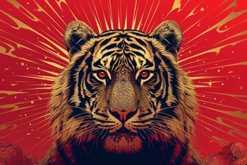 fierce tiger illustration with red background