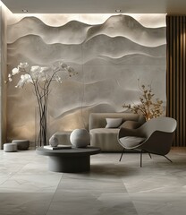 Wall Mural - Modern Living Room with Abstract Wall Art