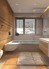 Wall Mural - Modern Wooden Bathroom Interior Design