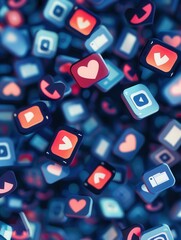 Aufkleber - Smartphone screens showcase various social media reaction icons while users interact with content in a relaxed evening setting. Generative AI