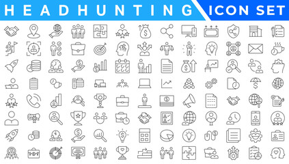 Poster - Headhunting line icons set. Recruitment, resume, candidate, interview simple icon. headhunting symbol