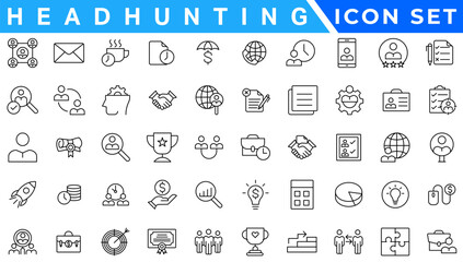 Poster - Headhunting line icons set. Recruitment, resume, candidate, interview simple icon. headhunting symbol
