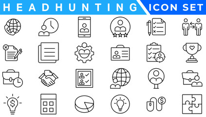 Poster - Headhunting line icons set. Recruitment, resume, candidate, interview simple icon. headhunting symbol
