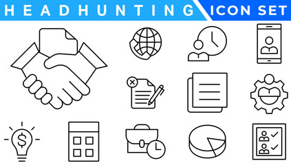 Poster - Headhunting line icons set. Recruitment, resume, candidate, interview simple icon. headhunting symbol