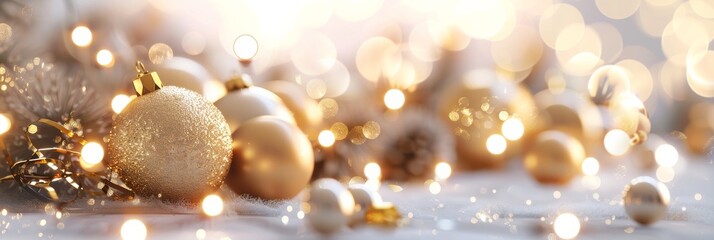 Wall Mural - golden christmas ornaments with glittering lights background