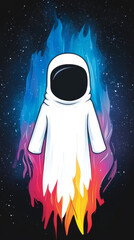 Wall Mural - An astronaut engulfed in a fiery blaze, a cosmic spectacle against a starry backdrop.