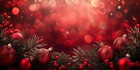 Wall Mural - create a festive christmas vibe with a red ornament and pine branch backdrop, exuding elegance and j
