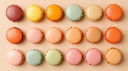 Wall Mural -   A group of macaroons sits together on a pink surface, with variously colored macaroons on top of each one