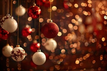 Wall Mural - the artistic and festive holiday setting is illuminated by bokeh lights, featuring red and white dec