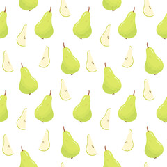 Green pear seamless pattern. Juicy summer fruit, vitamin, diet, healthy food. Vector design isolated on white background	