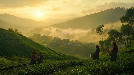 Wall Mural -   Women on hillside overlooking lush forest