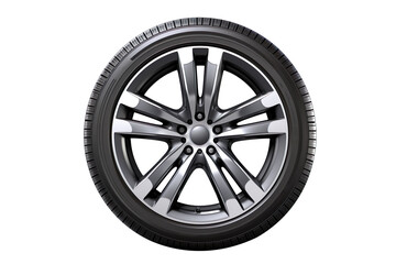 vehicle tire with alloy wheel rim isolated on transparent background