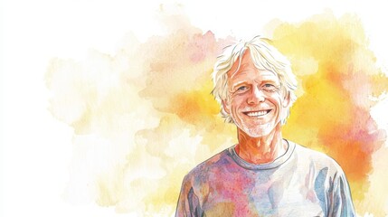 Wall Mural - Old White Man with Blond Straight Hair watercolor illustration.