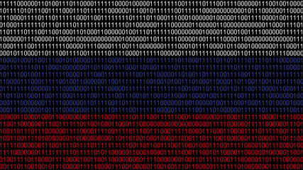Binary code on flag of Russia. Program source code or Hacker concept on Russian flag. Russia digital technology security, hacking or programming