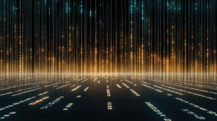 Fototapete - Blue binary code pours down in a mesmerizing digital rain, creating an abstract backdrop filled with shimmering stars that enhances its futuristic atmosphere.