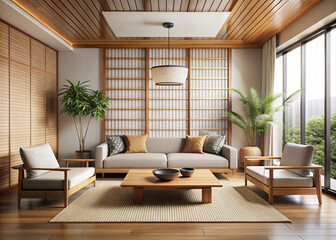 Wall Mural - Simplified Beauty: Japandi Living Space