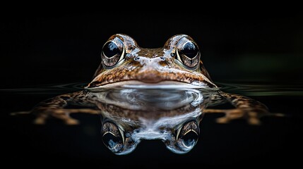 Sticker -   A frog on water, its head above, reflection below