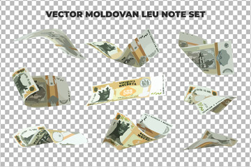 Aufkleber - Vector illustration of set of 1000 Moldovan Leu notes flying in different angles and orientations. Currency note design in Scalable eps format
