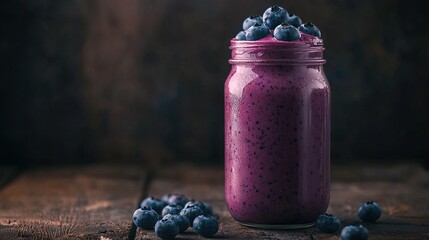 Wall Mural -   Blueberry jar atop wooden table next to pile