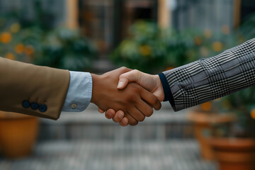 Close up on a handshake of two diverse persons. Diversity equity and inclusion concept. Business deal. High quality photo