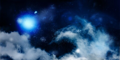 Wall Mural - starry beautiful night sky with soft clouds.