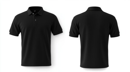 men black polo shirt front and back view, isolated blank front and back polo t-shirt for graphic des