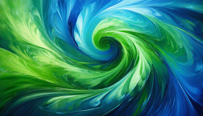 Poster - Swirling blue and green abstract design blending colors in a dynamic vortex motion