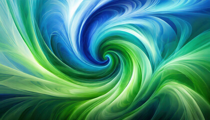 Poster - Vibrant swirls of blue and green creating a dynamic, abstract design reminiscent of ocean waves in motion