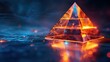 © Sofia - The image depicts a pyramid with bright fiery illumination, reflecting on the surface.