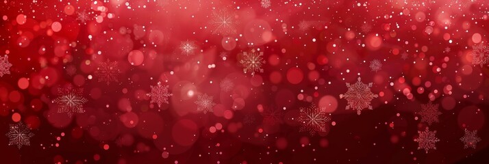 This festive holiday background features a vibrant red color, snowflakes, twinkling lights, creating a joyful and magical atmosphere, perfect for celebrating the Christmas season with cheer and bliss