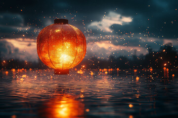 Poster - a lantern floating in the night sky, its soft glow standing out against the darkness. concept of hop
