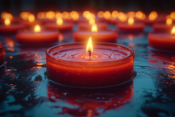 Poster - A group of candles arranged in a circle, each flame contributing to a warm, collective glow. Concept of unity.