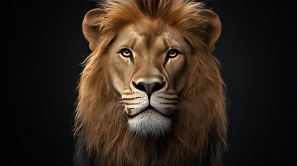 Canvas Print -   Close-up of a lion's face on black background with eye reflections