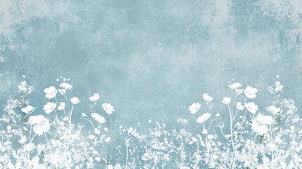 Poster - A textured background featuring delicate white flowers against a soft blue backdrop, ideal for design purposes.