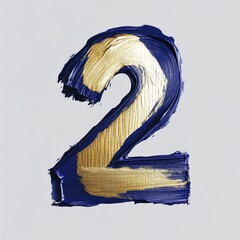 A creative 3D style depiction of the number 2 formed by broad strokes of glossy paint in deep blues and gold, with each stroke featuring different textures from smooth lacquer to rough acrylic.