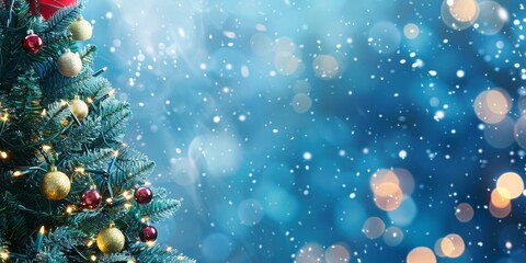 Wall Mural - step into the magical atmosphere of a christmas tree enveloped by snowfall and twinkling lights, cre