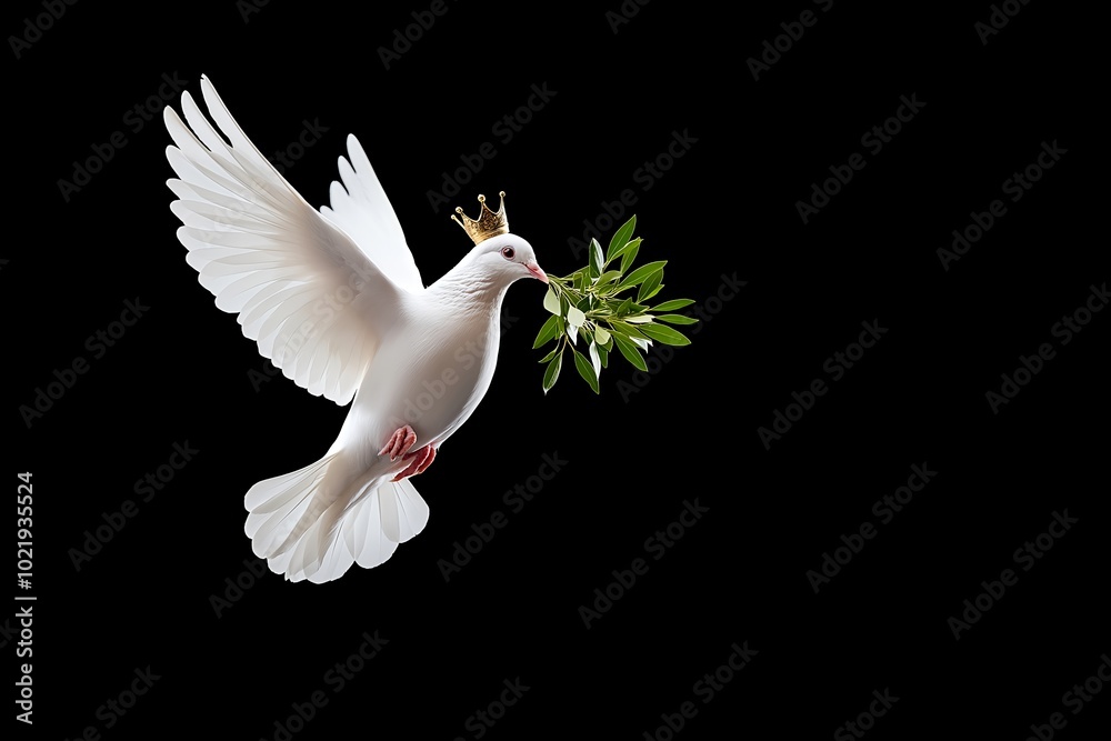 A White Dove Flying With a Crown on Its Head, Holding an Olive Branch ...