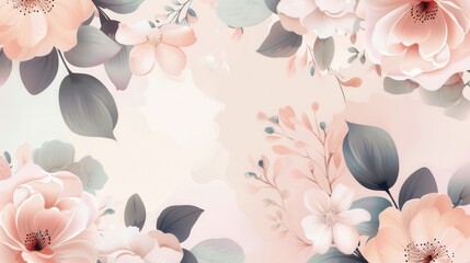 Poster - Delicate blossoms and leaves in soft pastels combine to evoke a tranquil and sophisticated ambiance ideal for enhancing any space. Generative AI