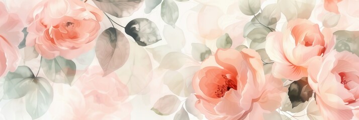 Poster - The artwork features graceful floral designs in muted pastel tones, providing a serene and stylish setting for various uses. Generative AI