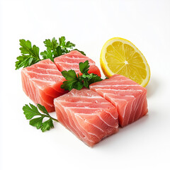 Raw fish fillet with parsley isolated on a white background