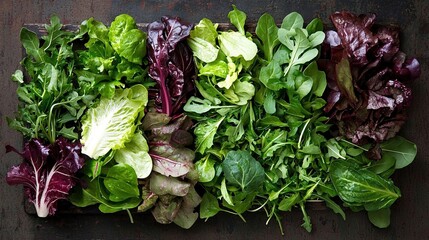 Sticker -   A close-up of diverse green leaves, ranging from leafy greens to red varieties