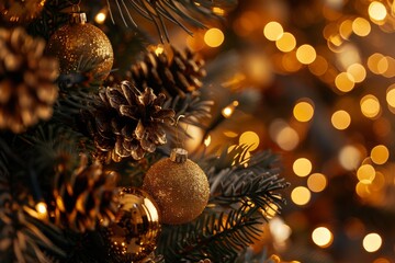 Wall Mural - step into the enchanting world of a golden christmas, filled with shimmering decorations, twinkling 