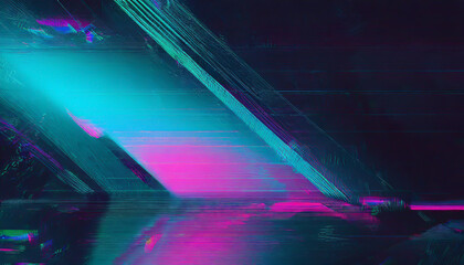 Poster - Vibrant light patterns cast in shades of blue and pink create a striking visual effect in a dark environment during nighttime