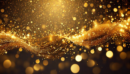 Glittering golden wave with shimmering particles creating a festive atmosphere during a celebration or event