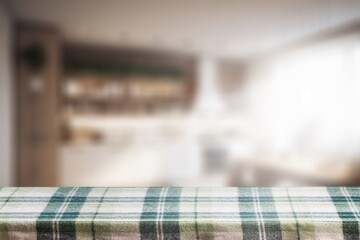 Canvas Print - A kitchen interior, wooden table in the foreground.